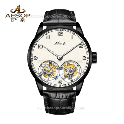 Aesop White Dial Classic Double Tourbillon Mechanical Men Watch 7108