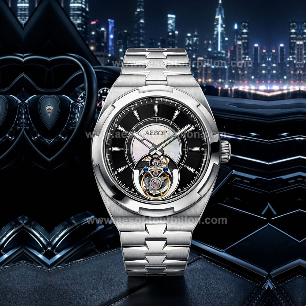 Aesop Classic Tourbillon Men Watch Stainless Steel Strap 7032