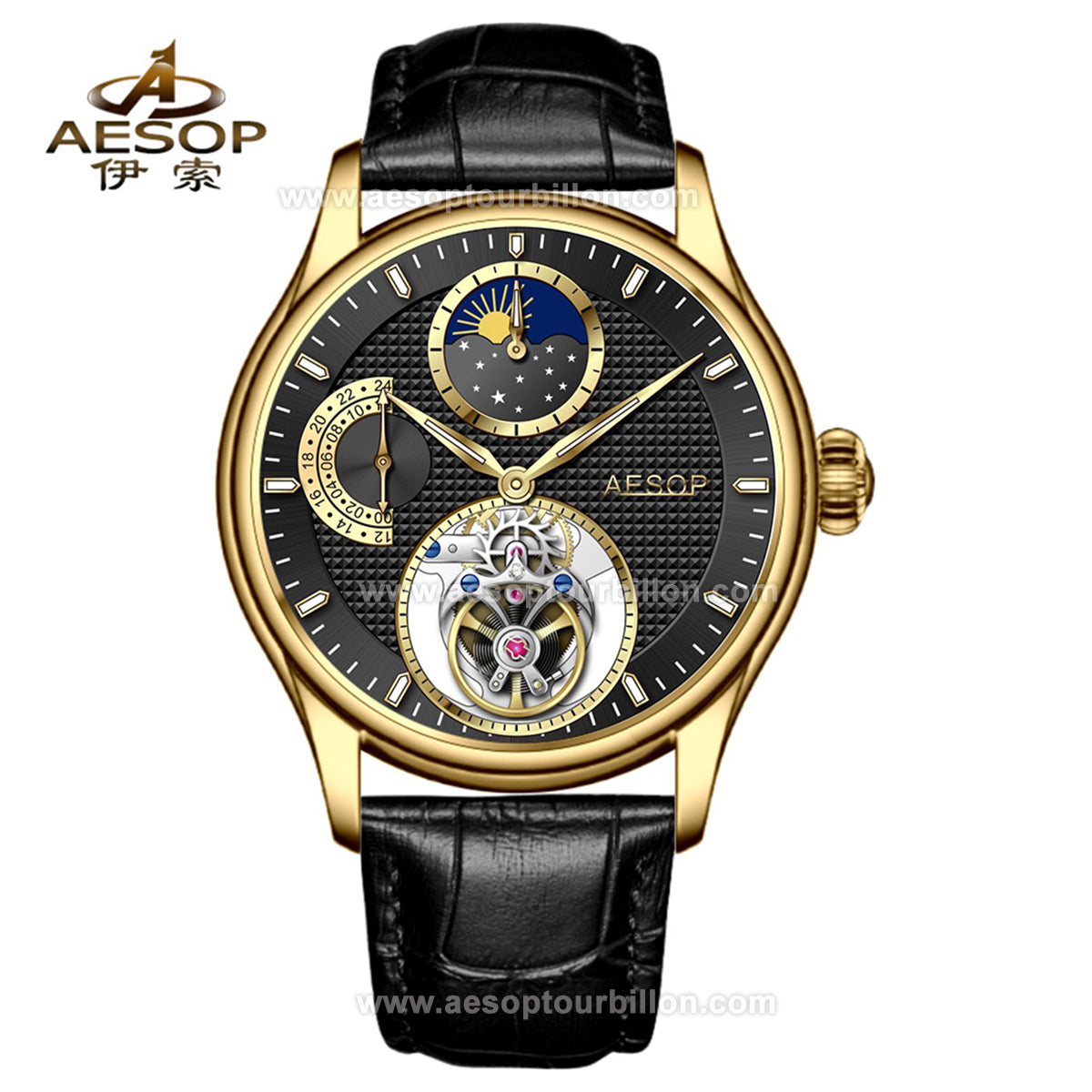 AESOP GMT Day and Night Display Multifunction Tourbillon Watch 7117