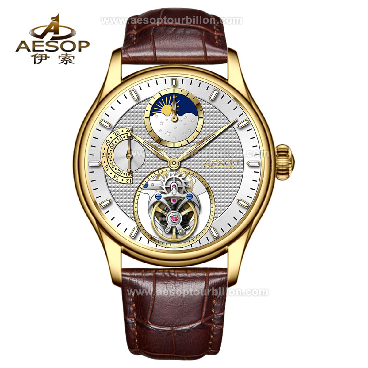AESOP GMT Day and Night Display Multifunction Tourbillon Watch 7117