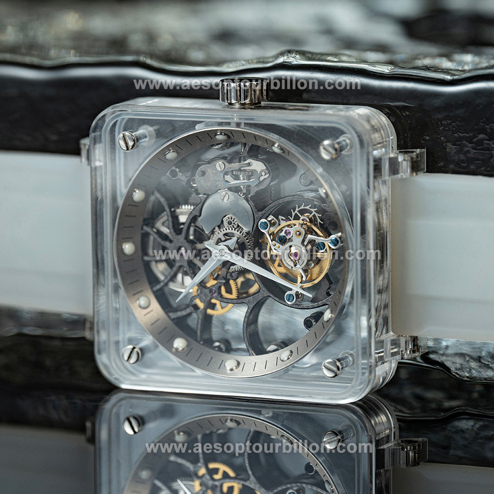 AESOP K9 Crystal Square Case Skeleton Tourbillon Watch 7111