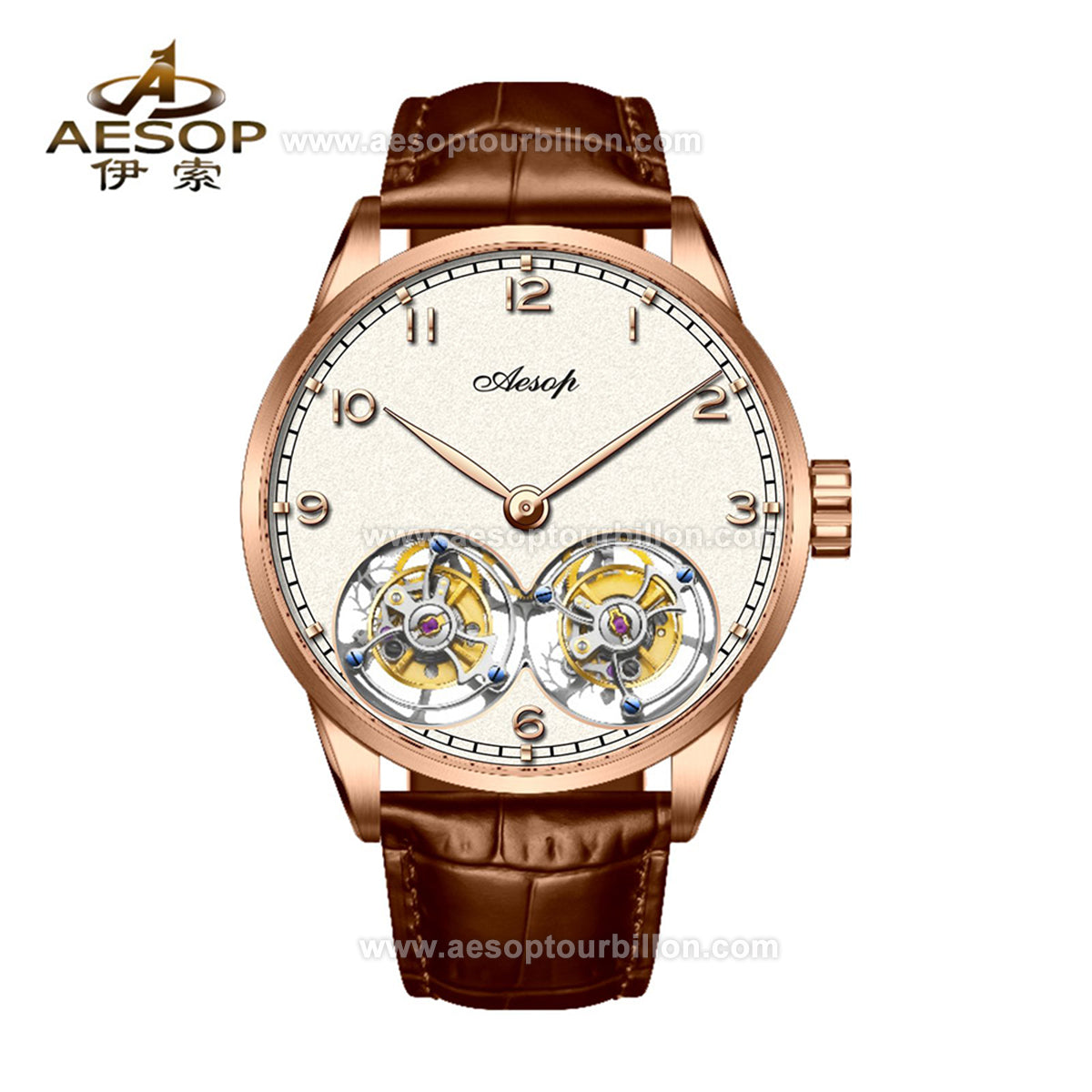 Aesop White Dial Classic Double Tourbillon Mechanical Men Watch 7108
