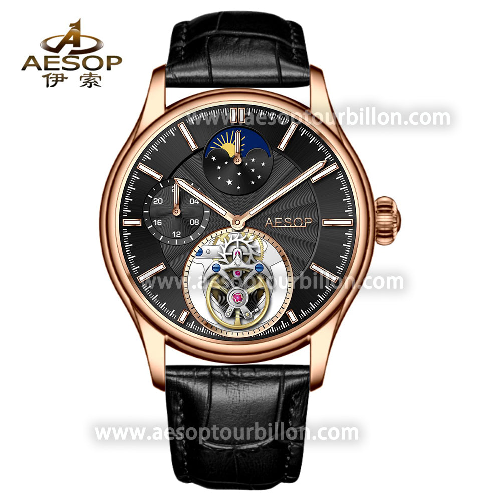 AESOP GMT Day and Night Display Multifunction Tourbillon Watch 7118