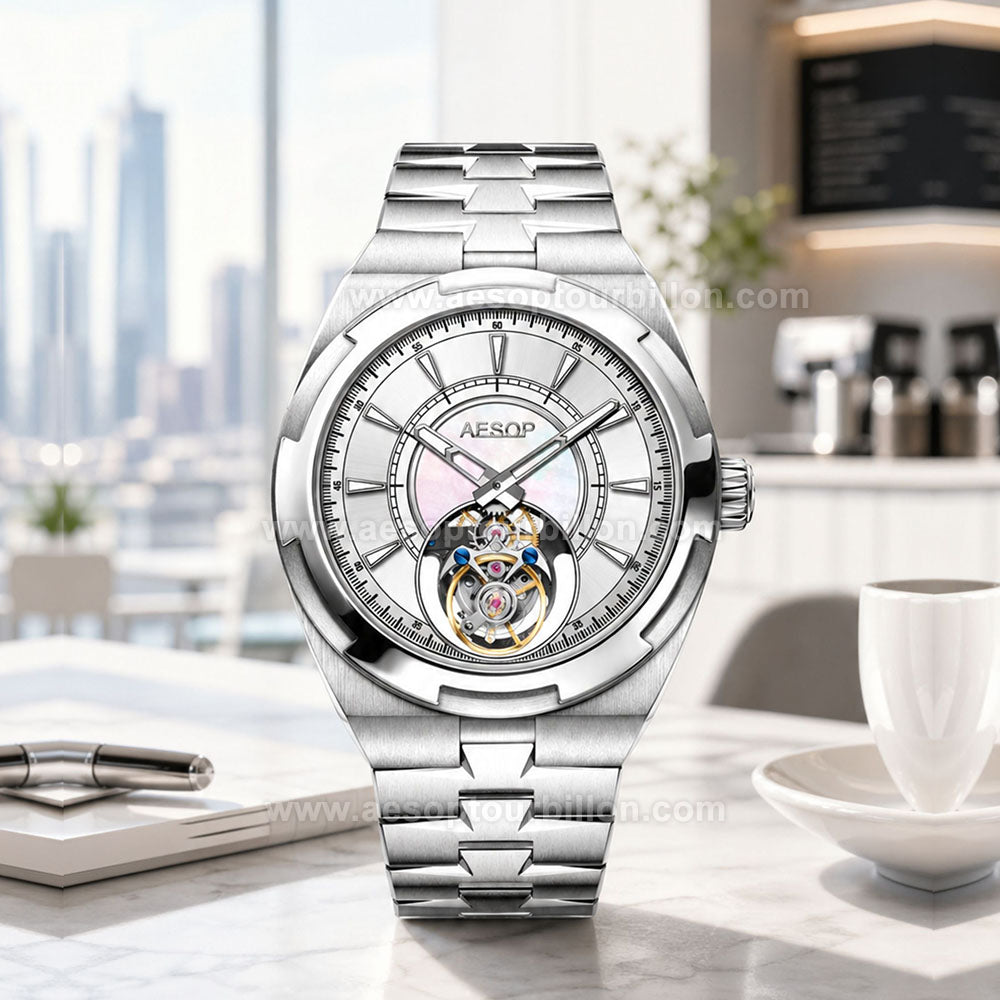 Aesop Classic Tourbillon Men Watch Stainless Steel Strap 7032