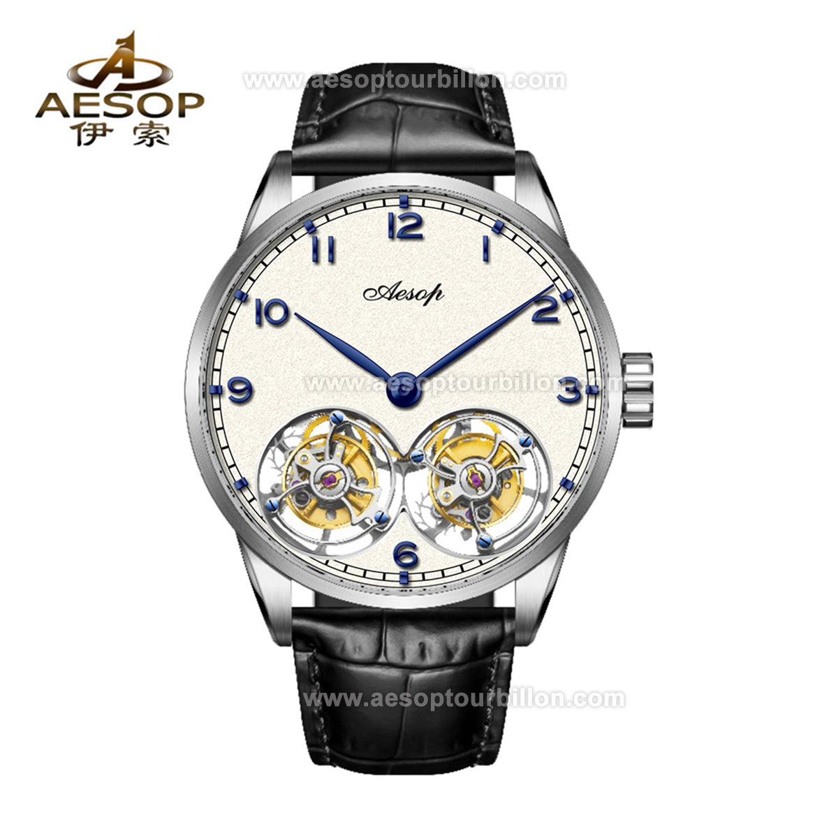 Aesop White Dial Classic Double Tourbillon Mechanical Men Watch 7108