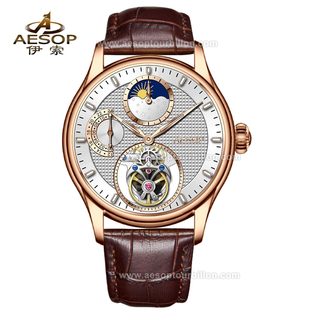 AESOP GMT Day and Night Display Multifunction Tourbillon Watch 7117
