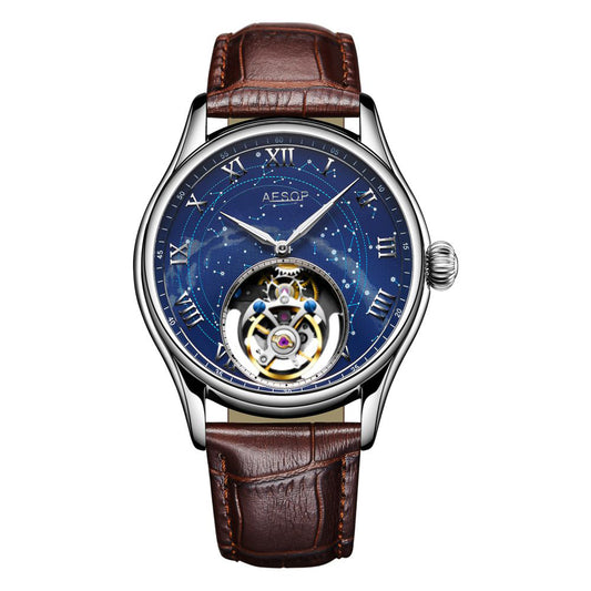 Aesop Automatic Tourbillon Men Watch Star Galaxy Wristwatch 7045