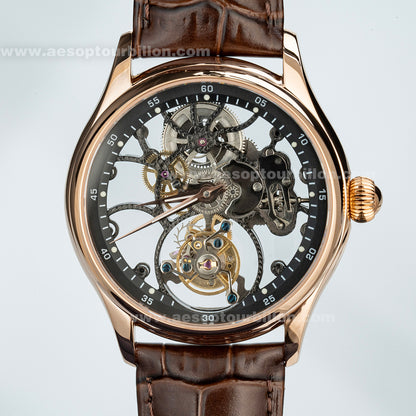 Aesop Hollow Skeleton Tourbillon Men Watch Peacock Movement Luxury Men Wristwatch 7031