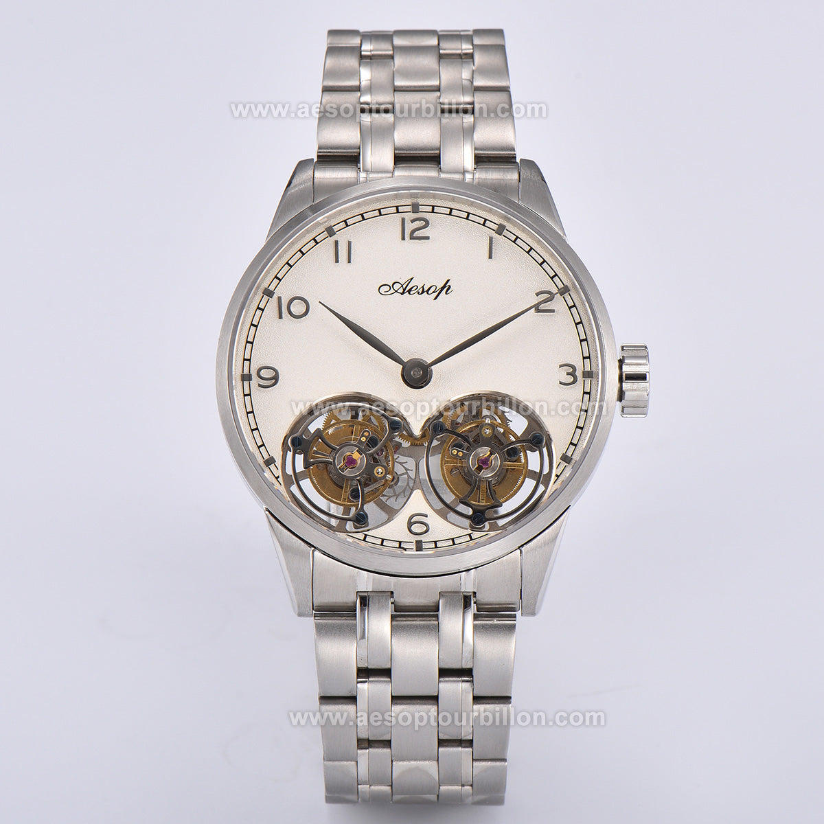 Aesop White Dial Classic Double Tourbillon Mechanical Men Watch 7108