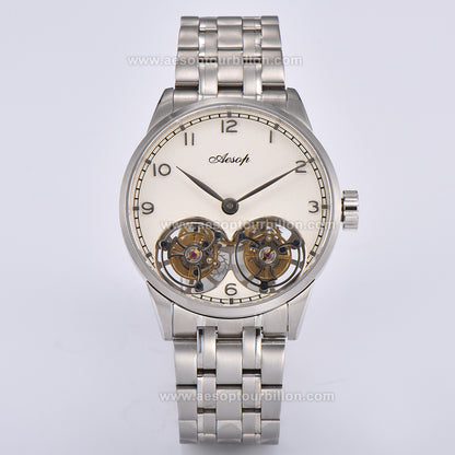 Aesop White Dial Classic Double Tourbillon Mechanical Men Watch 7108
