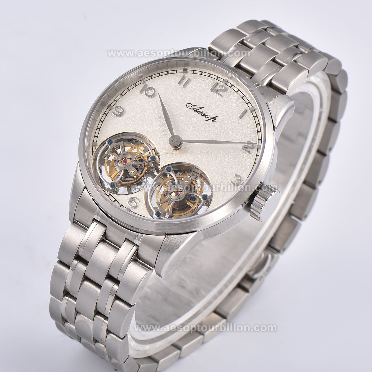 Aesop White Dial Classic Double Tourbillon Mechanical Men Watch 7108