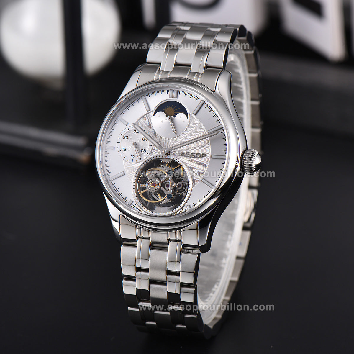 AESOP GMT Day and Night Display Multifunction Tourbillon Watch 7118