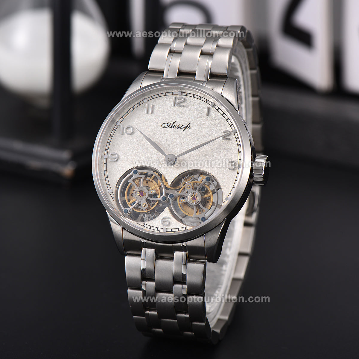 Aesop White Dial Classic Double Tourbillon Mechanical Men Watch 7108