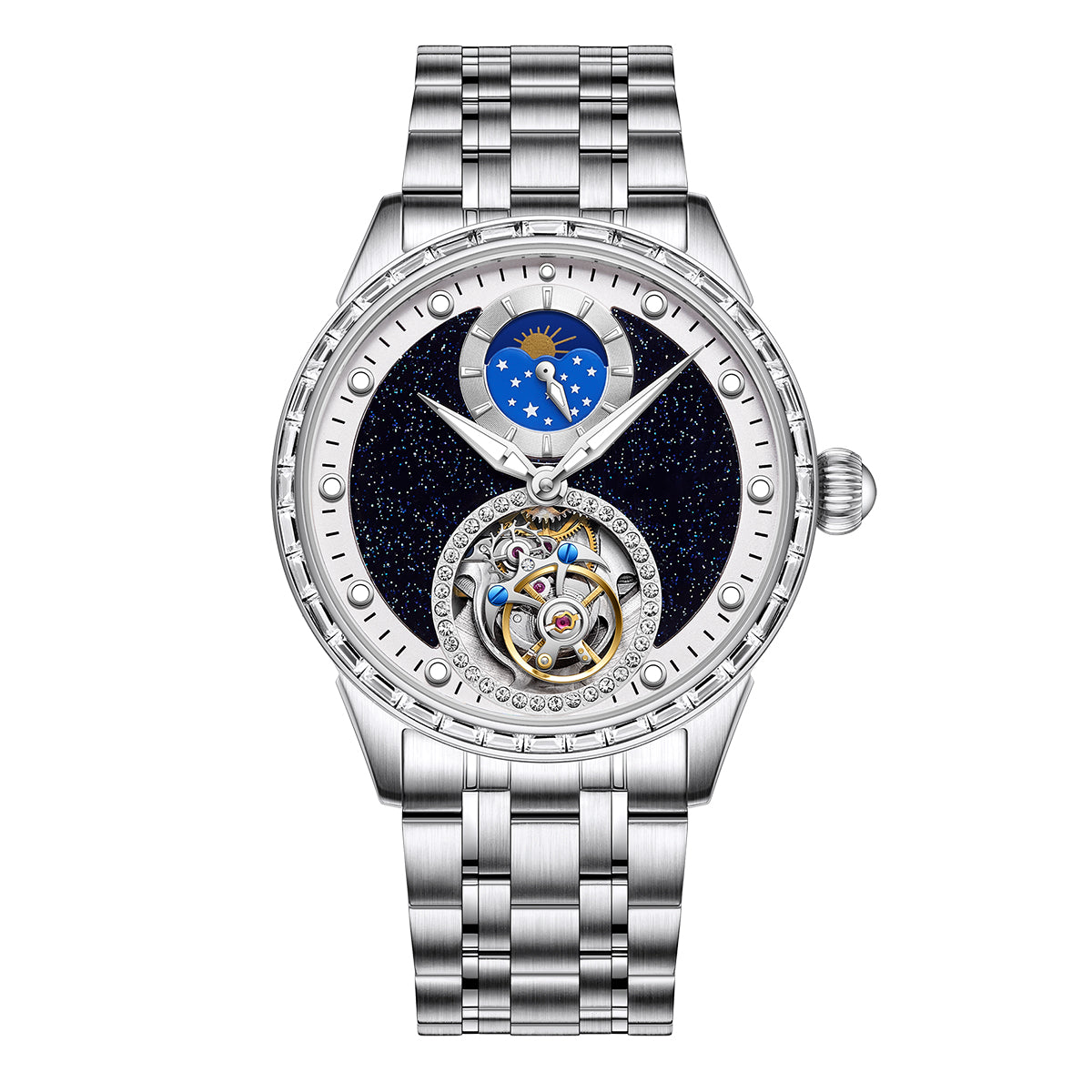 Customized LOGO Blue Sandstone Tourbillon Men Watch 2