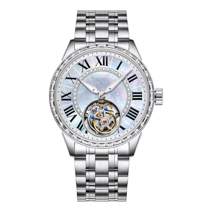 Customized LOGO Zircon Bezel Automatic Tourbillon Men Watch 4