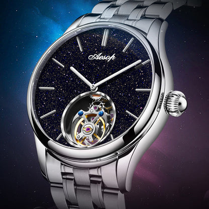 AESOP Blue Sandstone Tourbillon Mechanical Men Watch 7050