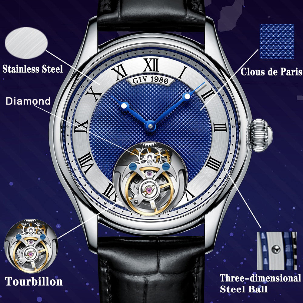 GIV Tourbillon Watch T09 Movement Clous de Paris 5Bar Waterproof