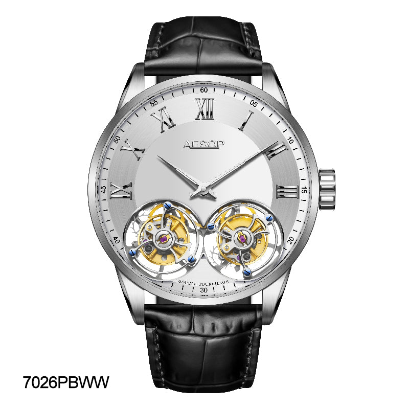 Aesop Double Tourbillon Sapphire 316l Stainless Steel Watch 7026